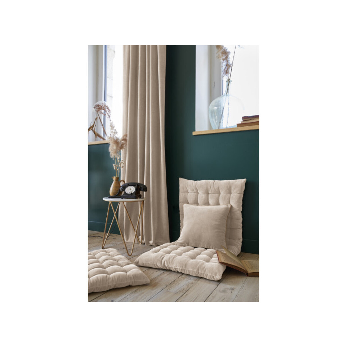 Coussin 45 x 45 cm en velours de coton et passepoil en jute - CESAR