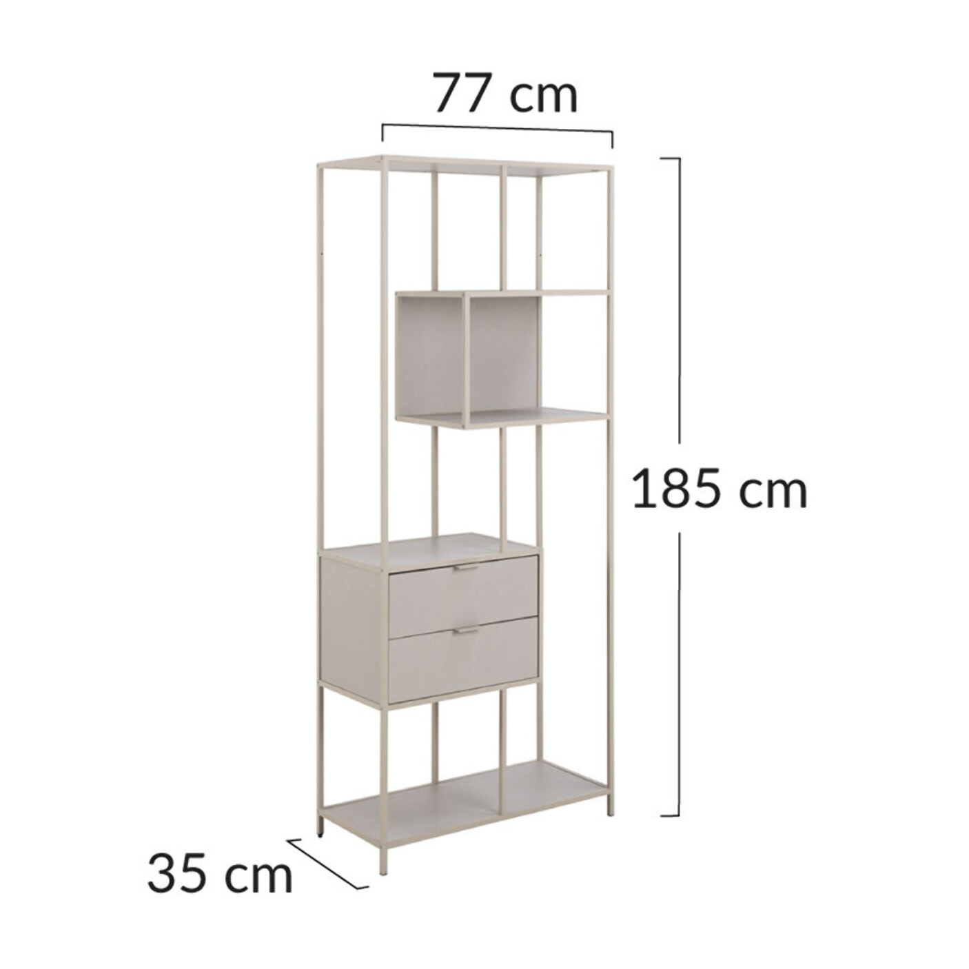 Anthea - étagère filaire métal avec plaquage en effet bois blanchi - avec tiroirs - 77 cm - gris - Gris
