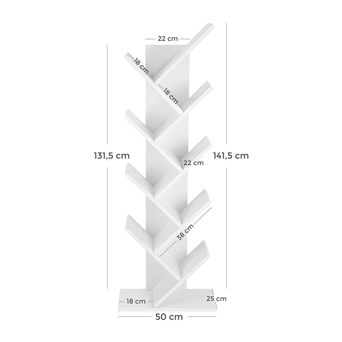 Libreria a Albero con 8 Ripiani in Legno Bianco