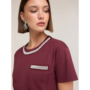 Motivi - Camiseta con bordado de perlas - Burgundy