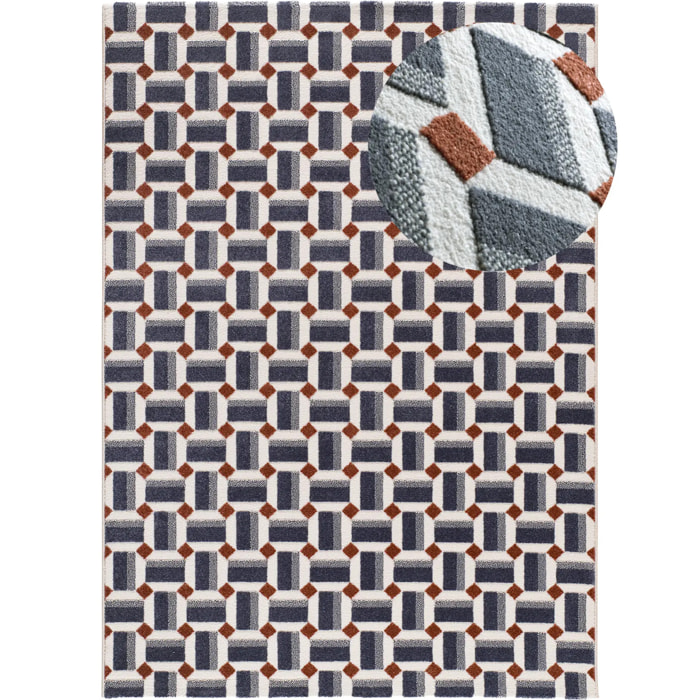 AMARA Alfombra geométrica con relieve azul, varias medidas disponibles.