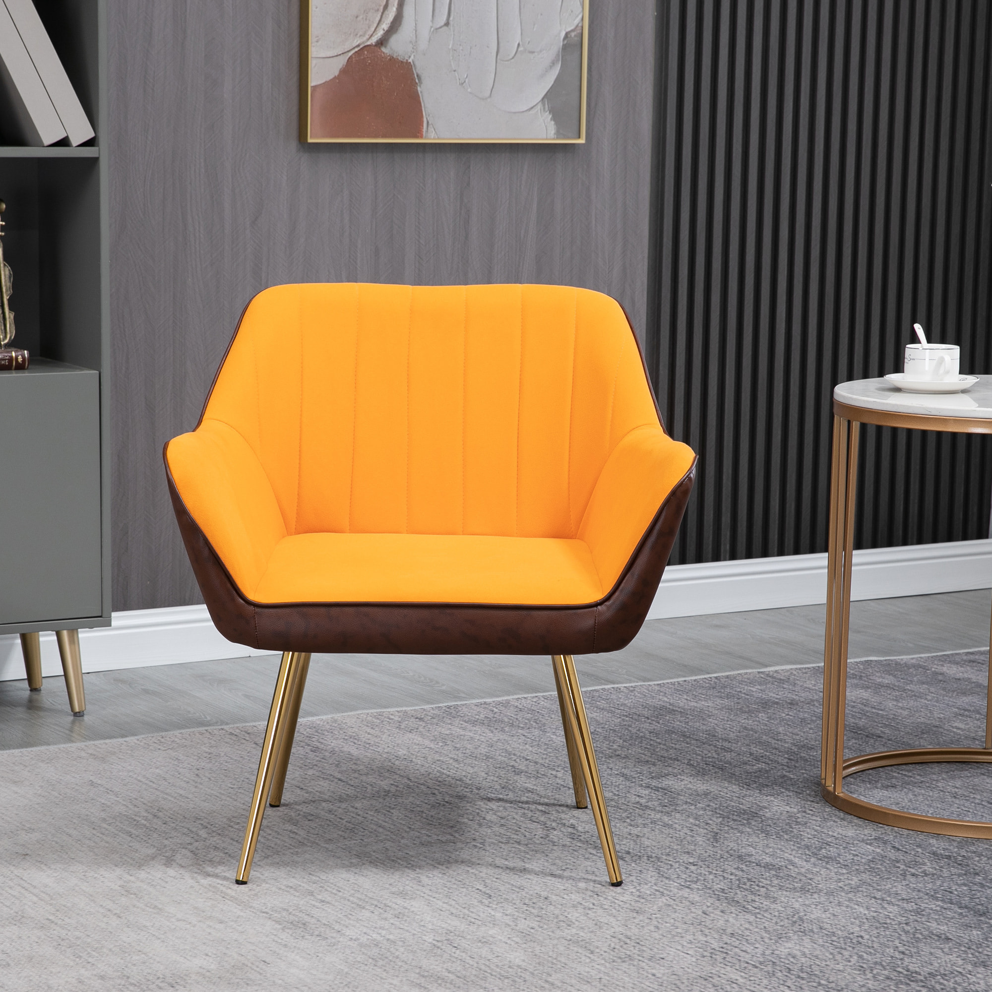 Butaca de Salón Sillón de Salón Tapizado en Cuero Sintético y Terciopelo con Reposabrazos Patas Doradas y Marco de Acero Butaca para Dormitorio Sala de Estar Carga 120 kg Amarillo