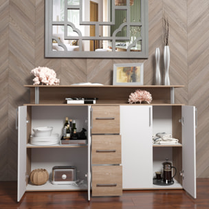 Credenza Comò Con 3 Cassetti 4 Ante Battenti 1 Ripiano Aperto A Giorno Mobile Mobiletto Soggiorno Ingresso Salotto 139 x 90 x 34 Cm Bianco Rovere