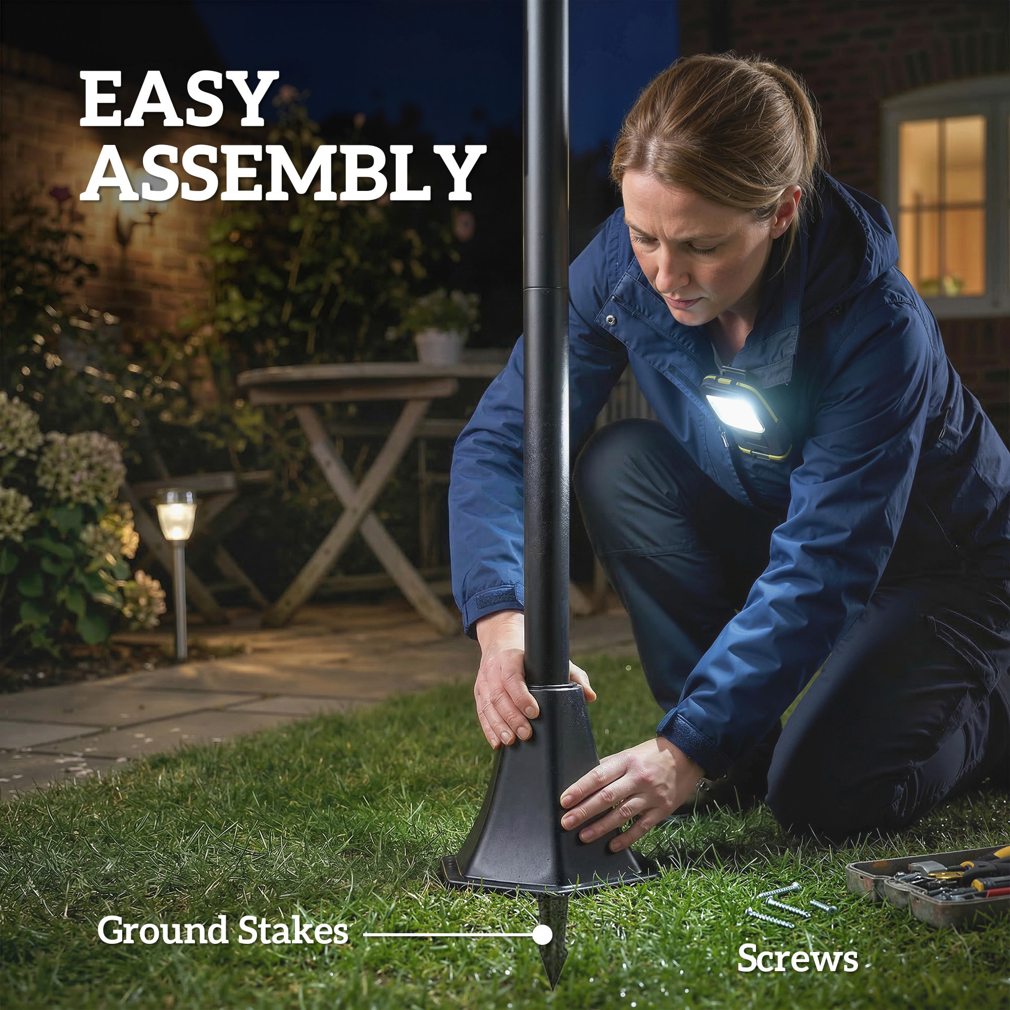 Lampadaires solaires extérieurs  lot de 2 - hauteur réglable - acier inoxydable - 1,86 m - noir