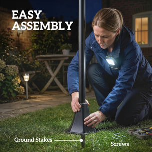 Lampadaires solaires extérieurs  lot de 2 - hauteur réglable - acier inoxydable - 1,86 m - noir