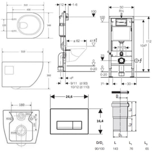 Pack Bâti-support Geberit + WC sans bride Swiss Aqua Technologies + abattant SoftClose + plaque noir mat (ProjectGeb10)