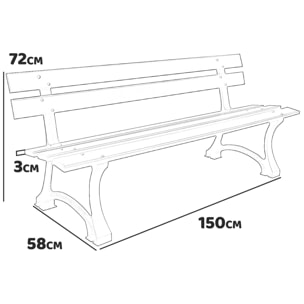 Hyde Park Maxi - Panchina da giardino in legno impregnato e ghisa. Panca per esterno 3 posti. 150x58xH72 cm