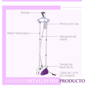 Plancha Vertical 1950W 2 L Plancha de Vapor Vertical con Temperatura Ajustable en 11 Niveles y Barra Telescópica Centro de Planchado Vertical para Hogar Oficina Morado