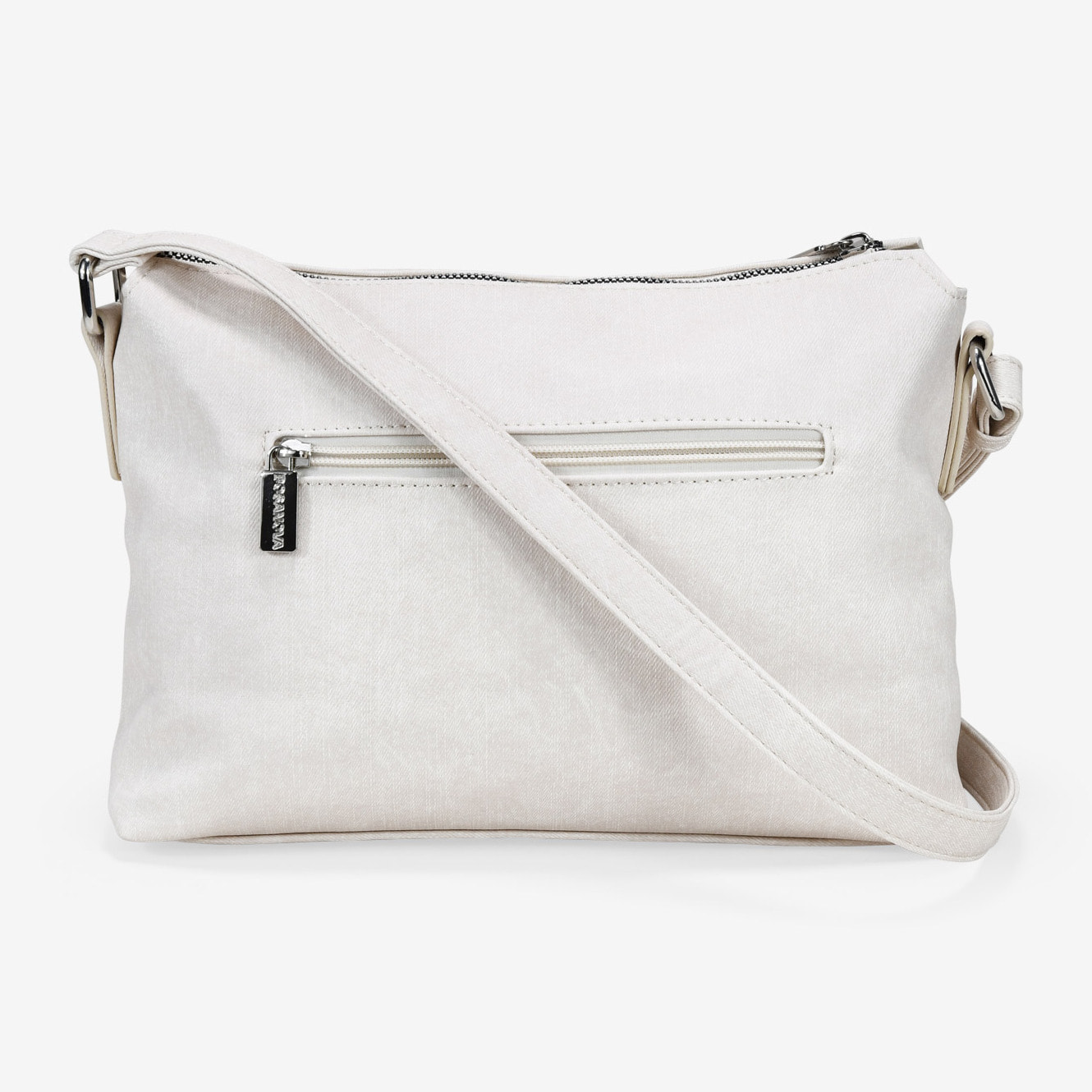 Bolso bandolera beige con cosidos y cremallera