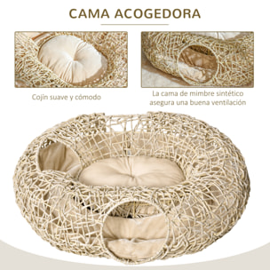Cama para Gatos de Ratán 78x69x22 cm Cesta para Gatos Rolliza con Cojín Suave