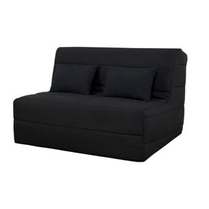 Banquette convertible Salma, matelas Simmons, 140 x 190 cm, 2 coussins offerts, noir