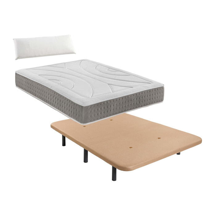 Pack De Base Tapizada Beige + Colchón viscoelástico Con 1 Almohada Nordic