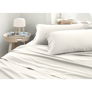 Completo Lenzuola In 100% Raso Cotone Tinta Unita Bianco Misura Letto Matrimoniale