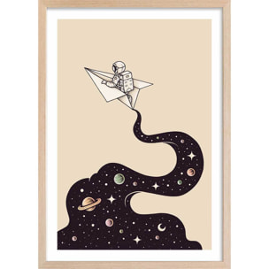 Affiche enfant envol cosmique  Affiche + cadre en bois - Chêne