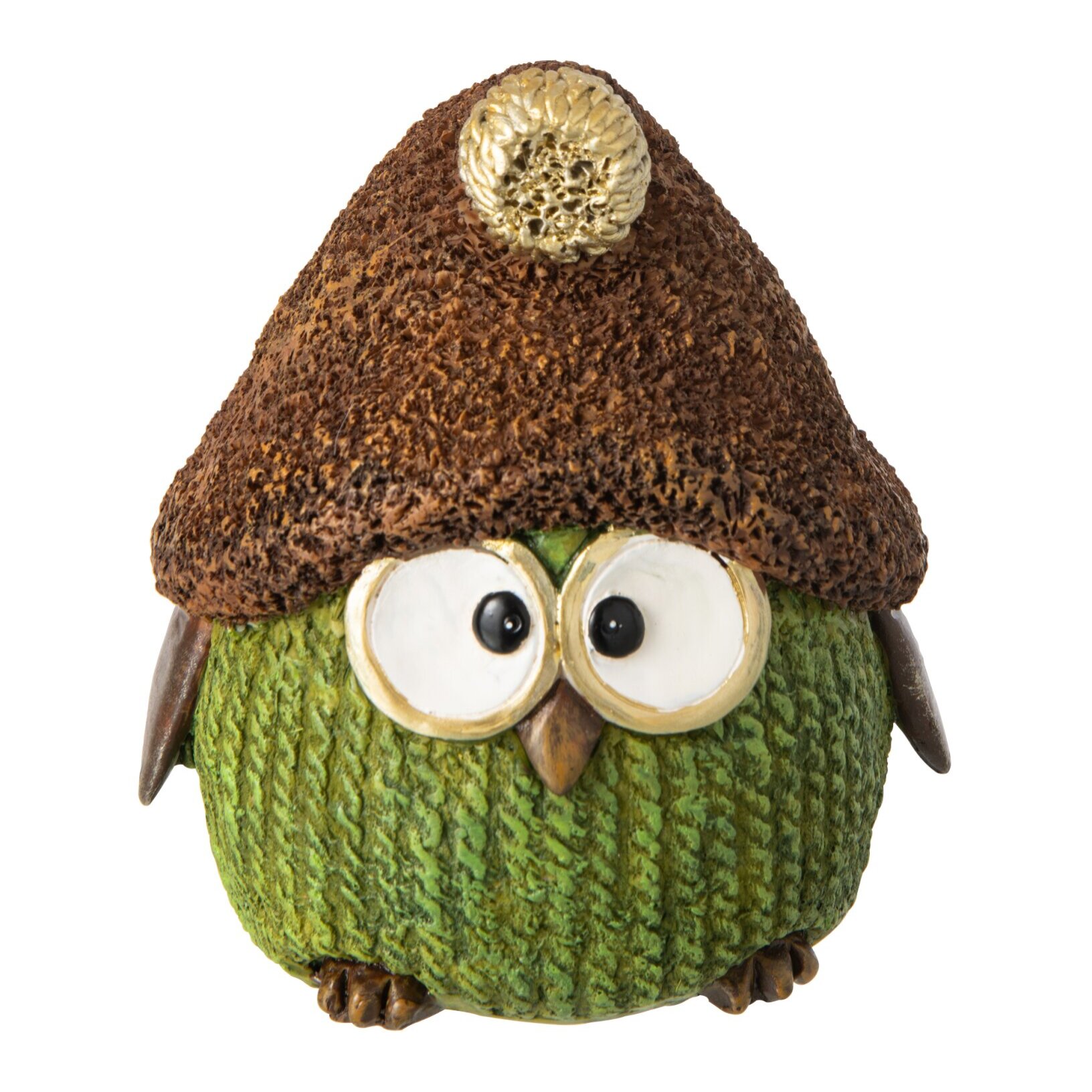 J-Line Hibou avec chapeau - polyrésine - vert/marron - small