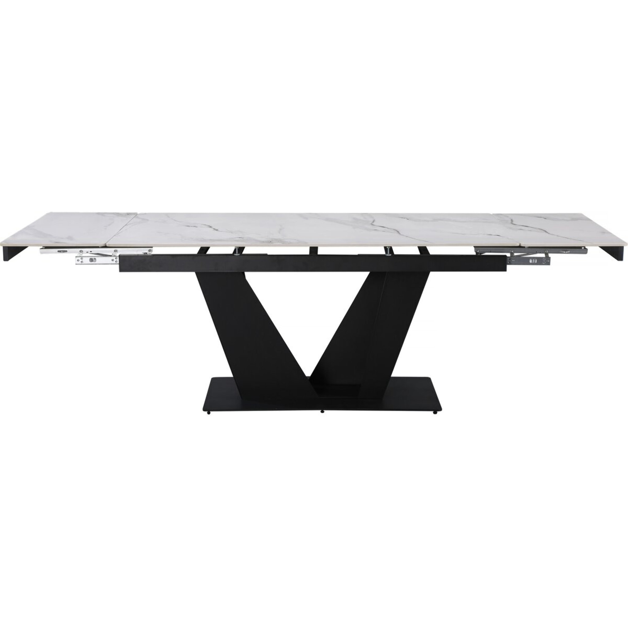 Table à manger extensible en céramique - 160/240 cm - 6 à 10 personnes "Nova" - Blanc marbré gris