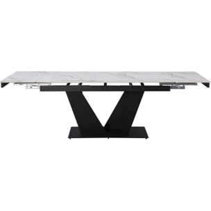 Table à manger extensible en céramique - 160/240 cm - 6 à 10 personnes "Nova" - Blanc marbré gris