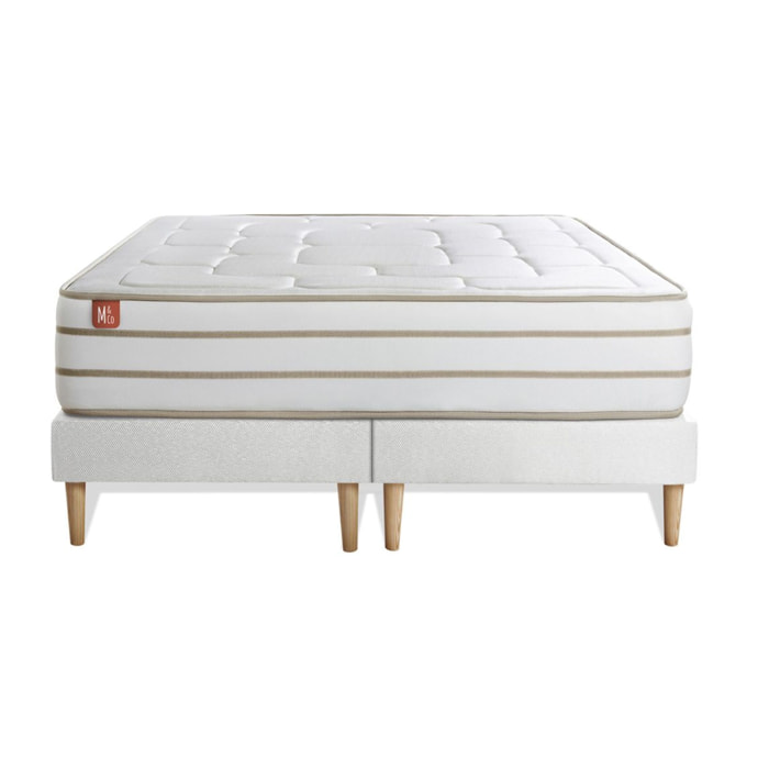 Ensemble Matelas Le Douillet - 26cm - Mémoire de forme - Matériaux éco-responsable - Sommier Tapissier Blanc