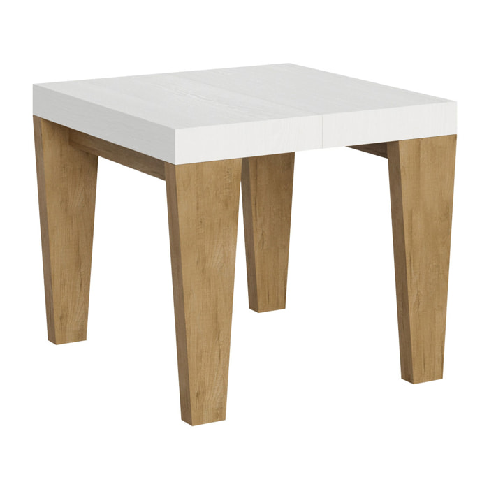 Tavolo allungabile 90x90/246 cm Spimbo Mix piano Bianco Frassino - gambe Quercia Natura