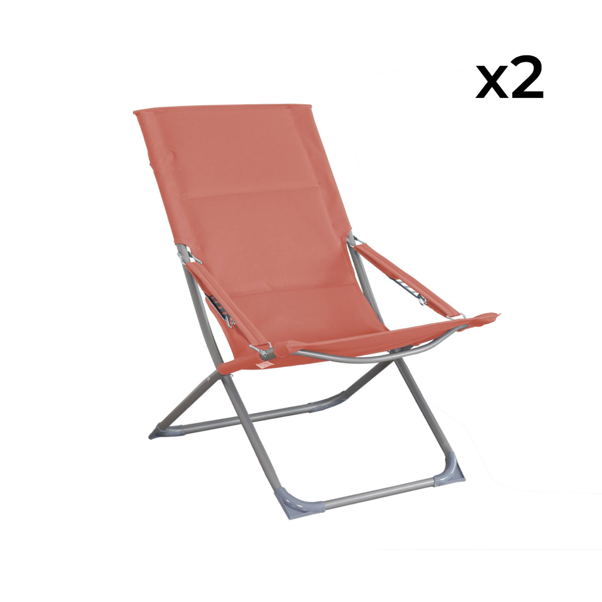 Lot de 2 chaises pliantes terracotta PARMA en acier / polyester 600D. 84 x 62 x 87 cm