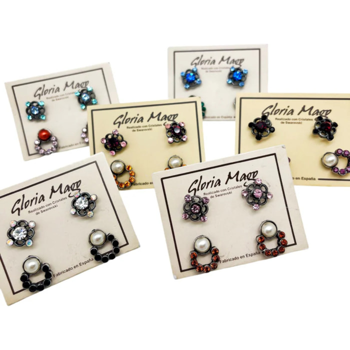 Pack 2 pares pendientes cristal SW y plata 10µ. C1