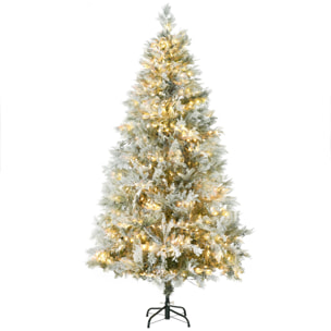 Árbol de Navidad Artificial 180 cm con 300 Luces LED Blancas Cálidas Árbol de Navidad Nevado con 577 Ramas Forma de Ciprés Base Plegable Decoración Navideña