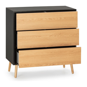 Cómoda de noche Apolo 3 cajones Color Negro/Madera