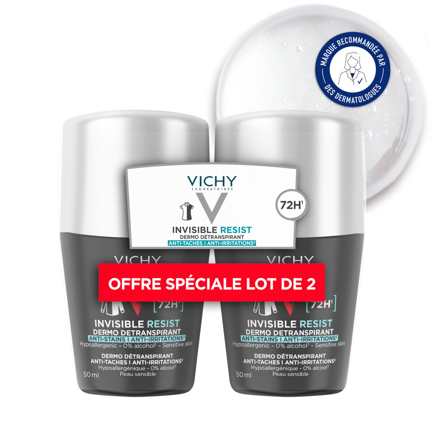 Invisible Resist Détranspirant Anti Irritations 72h - Lot de Déodorants Homme