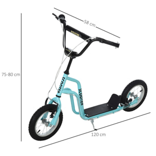 Patinete para Niños de +5 Años Patinete Infantil con Manillar Ajustable en Altura Doble Freno y Estructura de Acero Carga 100 kg para Adolescentes 120x58x75-80 cm Azul