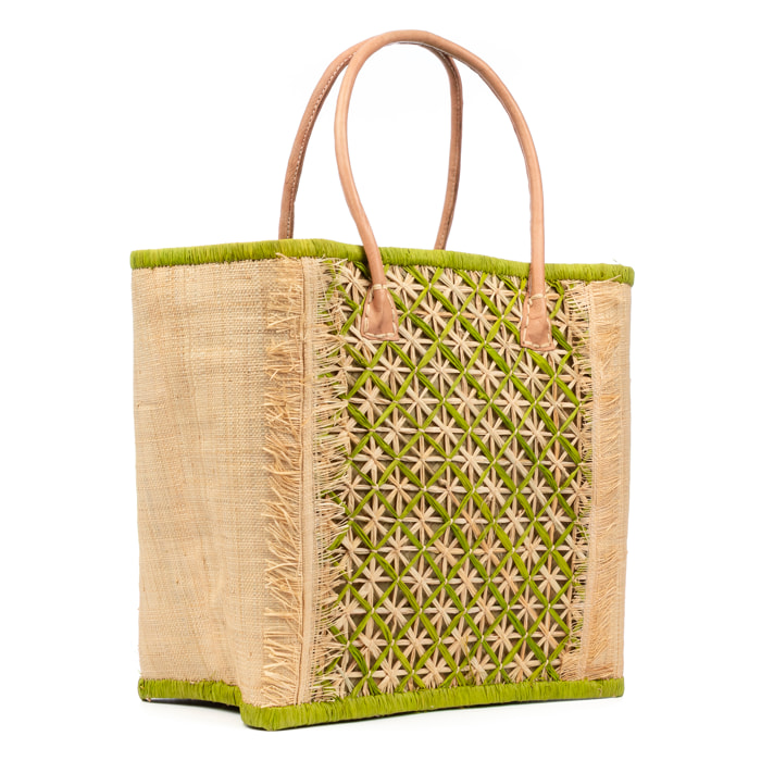 Villafrati bolso de hombro mujer. Fabricado en rafia y paja, con asas de cuero.