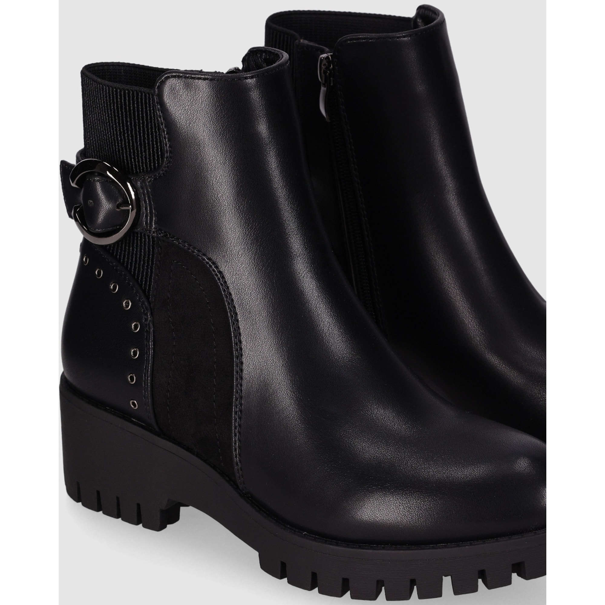 Botines de Piel Sintética - Negro - Tacón: 3 cm
