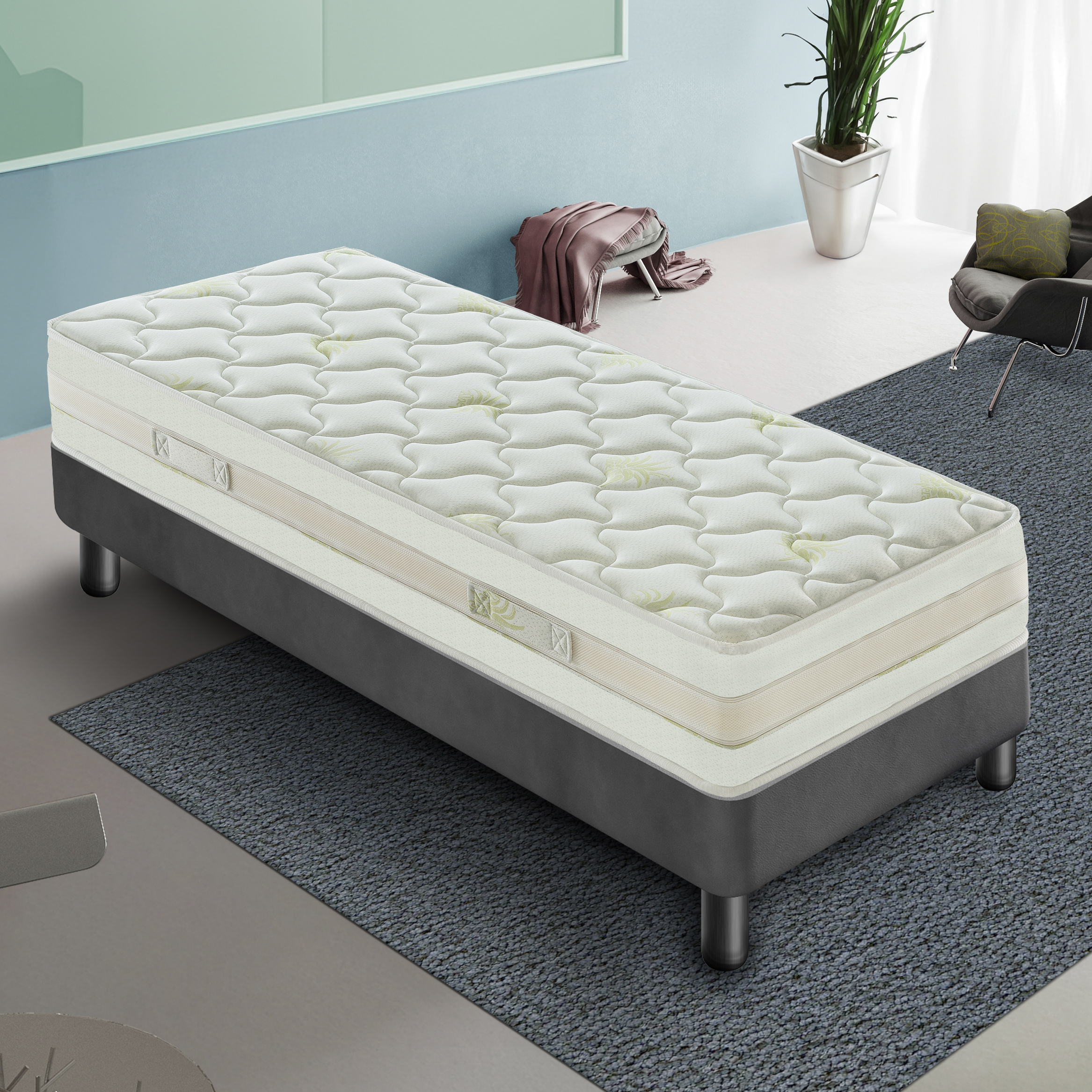 Materasso 80x190 Memory Foam - Altezza 25 cm - 9 Zone di comfort - Sfoderabile - RIvestimento Aloe Vera