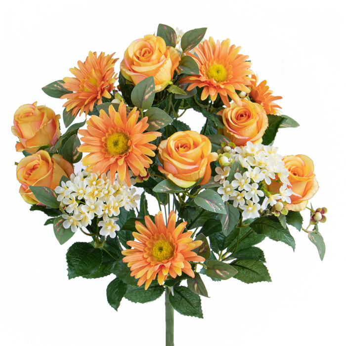 Bouquet Rose/Gerbera Per 16 Fiori - Pezzi 2 - 18X50X16cm - Colore: Giallo - Bianchi Dino - Fiori Artificiali