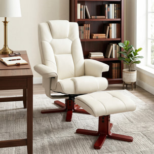 Sillón Reclinable con Reposapiés Sillón de Salón con Tapizado en Tejido Tecnológico y Estructura de Madera Carga 150 kg Butaca para Dormitorio Sala de Estar Crema