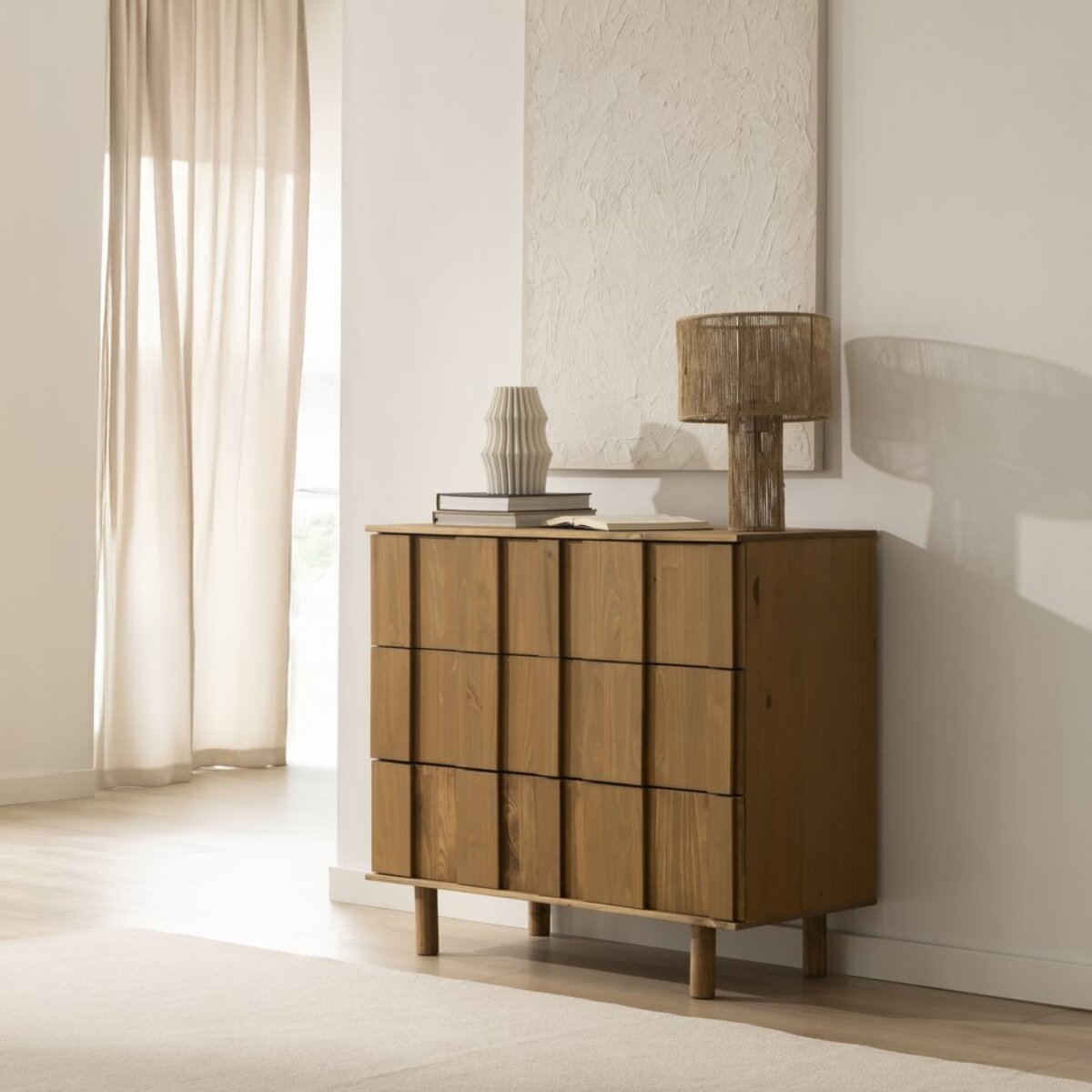 Commode Sandoli -bois massif d'araucaria-couleur nogal 100 x 90 x 45 cm