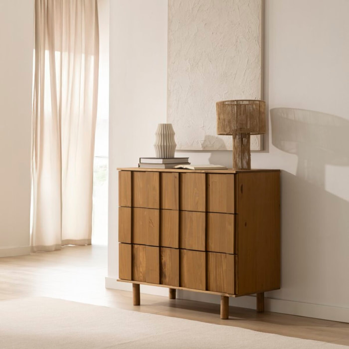 Commode Sandoli -bois massif d'araucaria-couleur nogal 100 x 90 x 45 cm