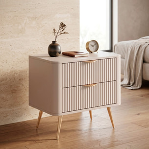 Comodino Moderno Con 2 Cassetti Con Piedini Alti Zona Notte 63,2 x 38 x 55,3 cm Beige