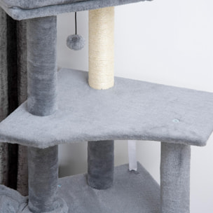 Arbre à chat multi-équipement griffoirs grattoirs plateforme niche hamac jeu boule suspendue gris