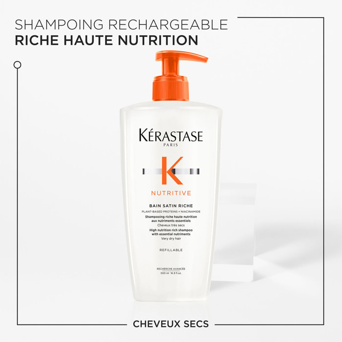 Kérastase Nutritive Bain Satin Riche  - Shampoing riche haute nutrition Rechargeable - cheveux très secs moyens à épais