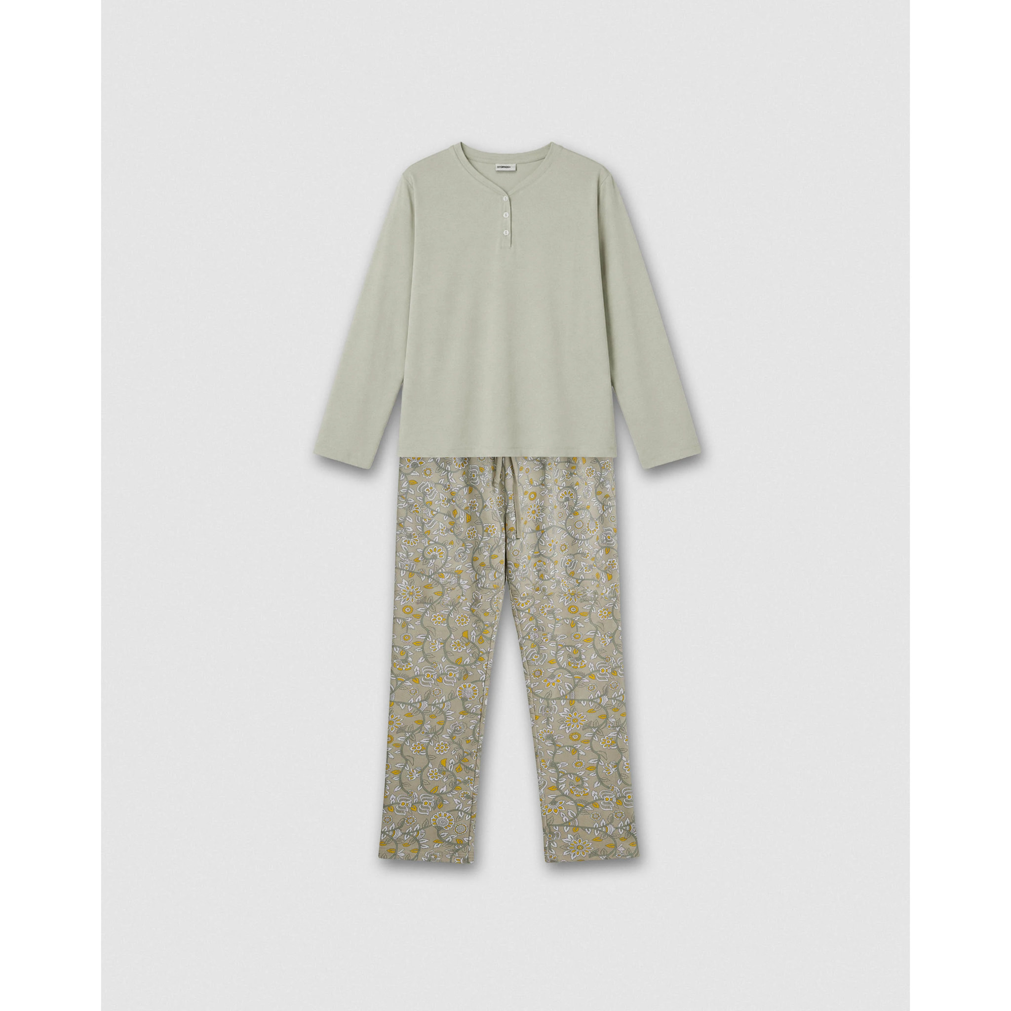 Pijama largo de algodón con escote pico seren verde