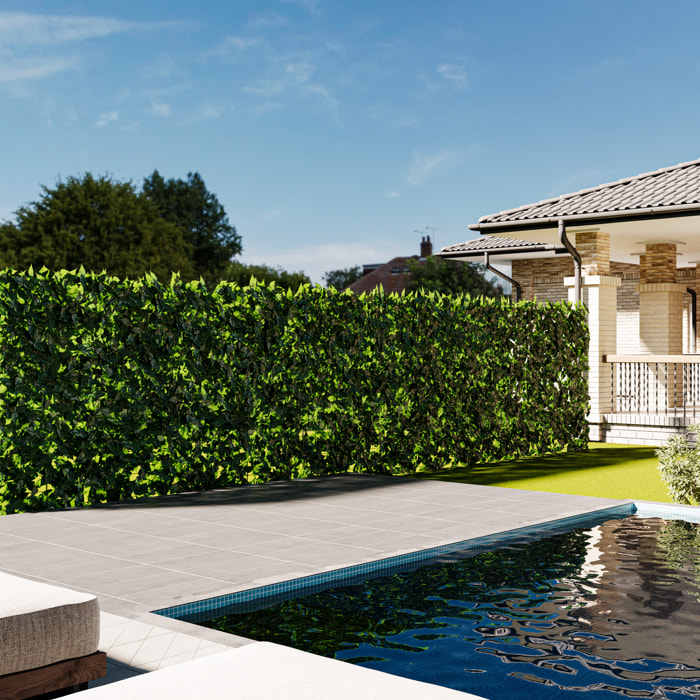 Siepe Finta Artificiale Ultra Coprente Anticaduta Rotolo Rete Frangivista Frangivento Ornamentale Foglia Edera Sintetica Per Ringhiera 1x9 mt