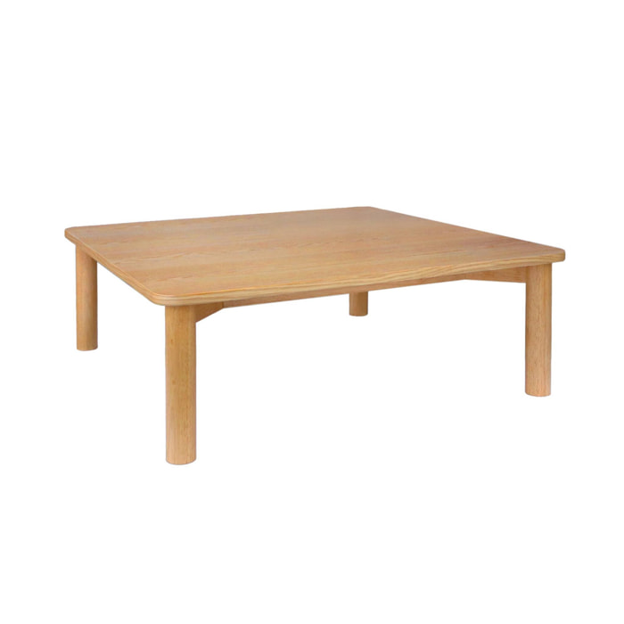 Table basse carrée bois d'hévéa placage chêne naturel - 100 x 100 x 35 cm - Solène