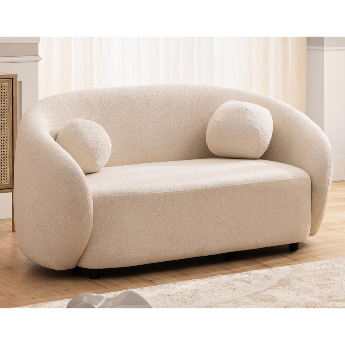 Flore - Canapé droit 2 places en tissu bouclette - Beige