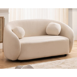 Flore - Canapé droit 2 places en tissu bouclette - Beige