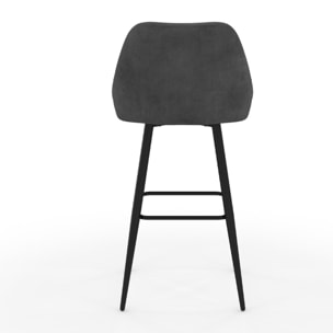 Tabourets de bar Olivia velours gris foncé pieds métal - lot de 2