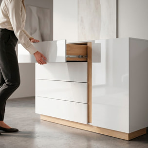 Mobile Comò Cassettiera Anta Design Moderno Ripiano Per Abiti Biancheria Camera Da Letto Cameretta Salvaspazio 138.2 x 90.5 x 40 Cm Bianco E Rovere