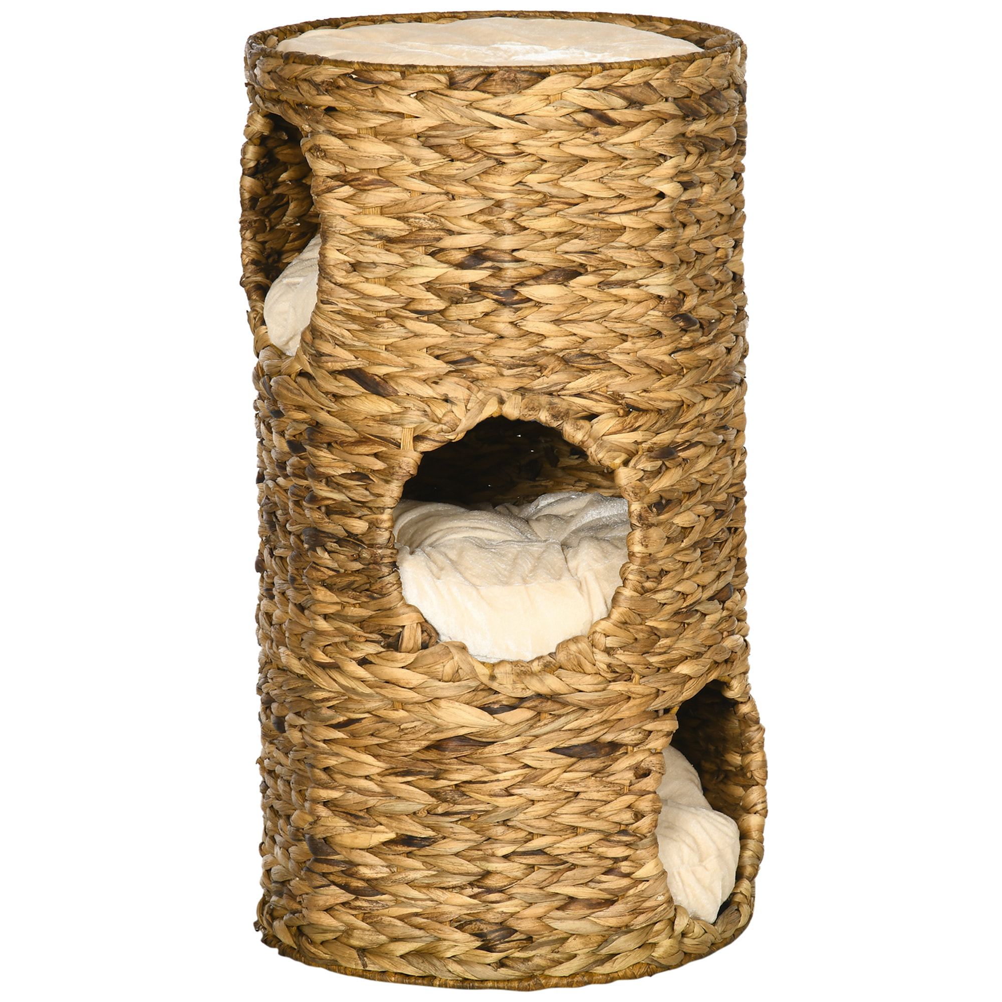 Tour à griffer pour chat - tonneau griffoir - 3 niveaux + plateforme - jacinthe d'eau tissu