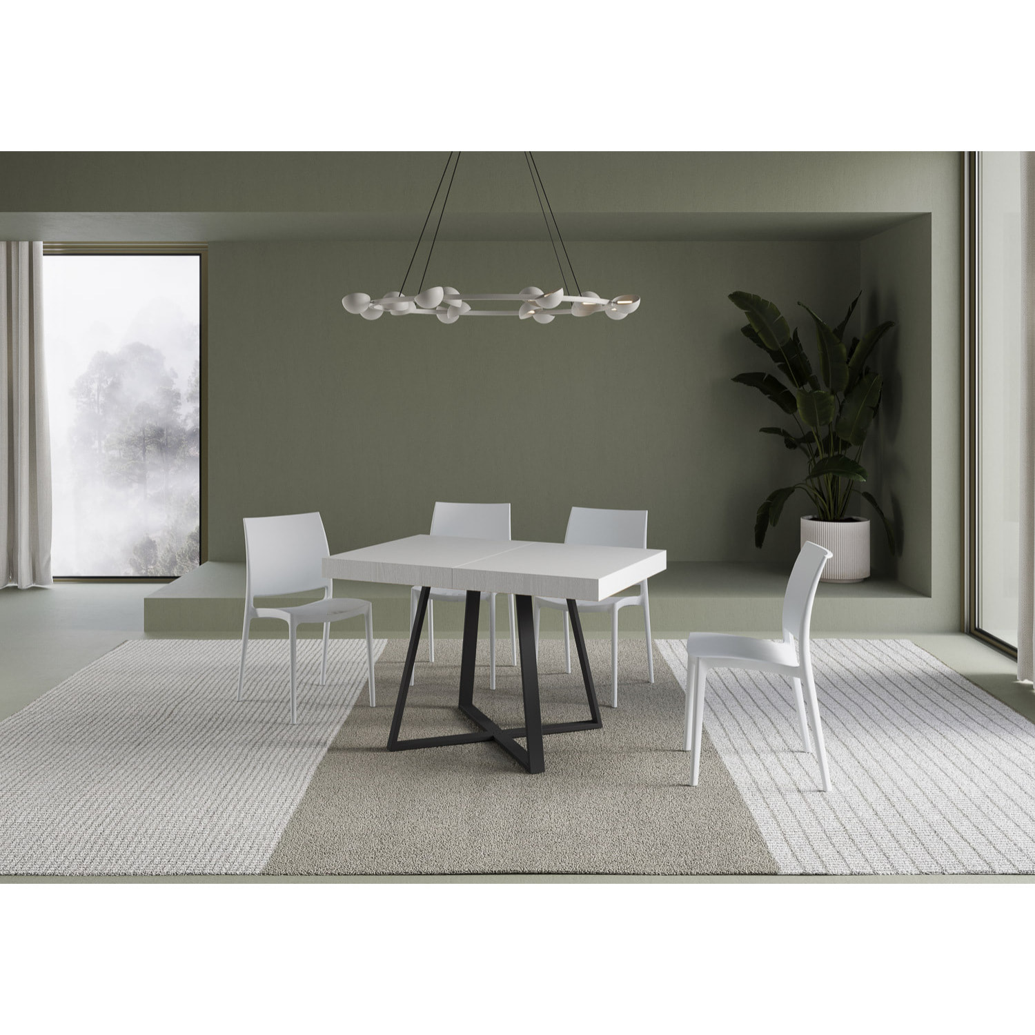 Table extensible 80x120/204 cm Abbraccio frêne blanc pieds anthracite