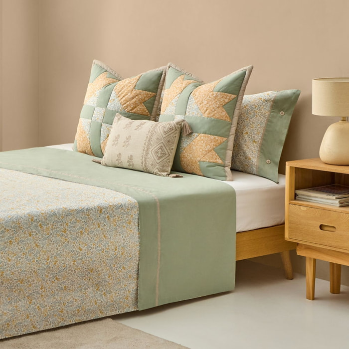 Sábana algodón flores Fopati color verde 100% Algodón