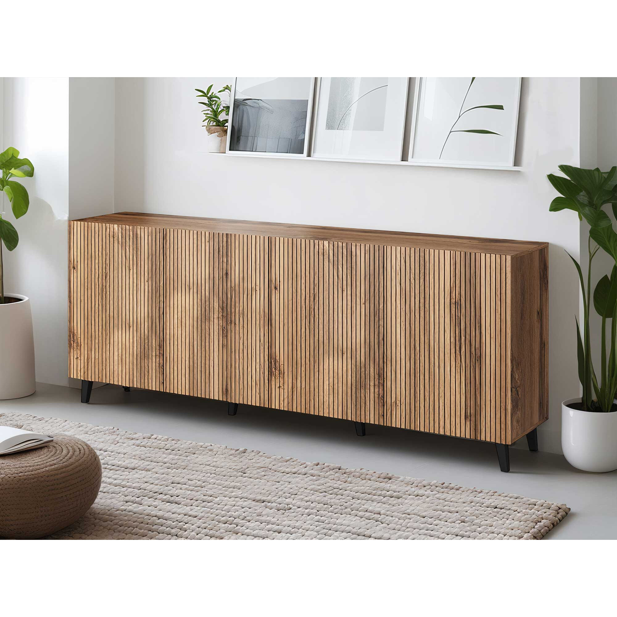 Come - buffet bas - effet bois - 4 portes - 200 cm - Bois